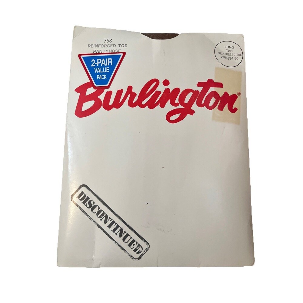 Burlington Reinforced Toe Pantyhose New NOS Long Tan Sandalfoot 2 Pack Vtg 758